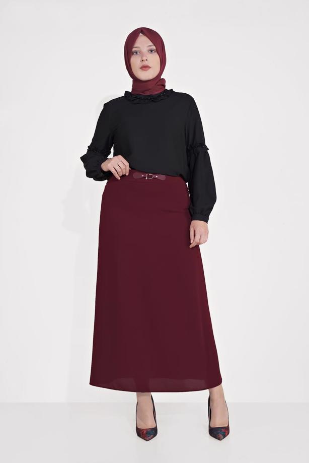 Vêtements hijab ROUGE BORDEAUX JUPE À DÉTAILS EN CUIR ALVINA 60084 - TRENDTESETTÜR