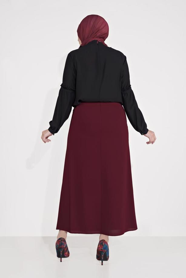 Vêtements hijab ROUGE BORDEAUX JUPE À DÉTAILS EN CUIR ALVINA 60084 - TRENDTESETTÜR