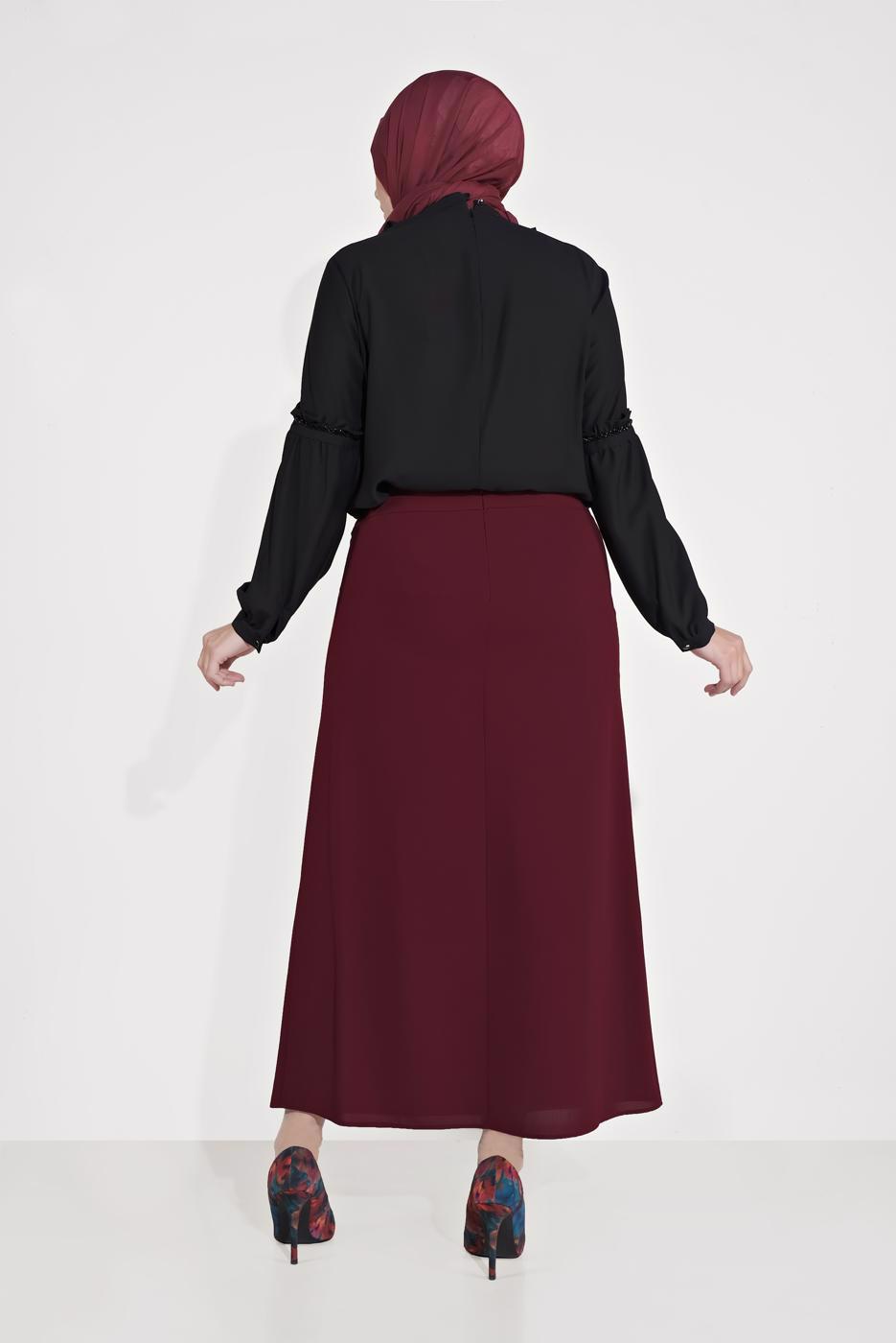 Vêtements hijab ROUGE BORDEAUX JUPE À DÉTAILS EN CUIR ALVINA 60084