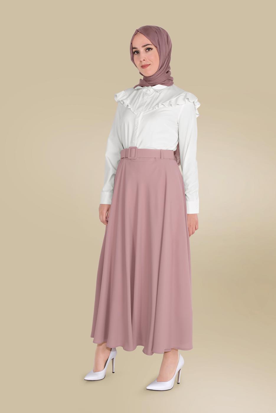 Tesettür giyim PUDRA SALAŞ ÇAN ETEK T 60085