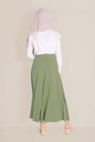 Tesettür giyim HAKİ  ALVİNA  KEMERLİ KLOŞ ETEK 60087