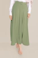 Tesettür giyim HAKİ  ALVİNA  KEMERLİ KLOŞ ETEK 60087