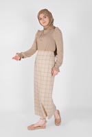 Tesettür giyim BEJ  ALVİNA KARELİ ETEK 60092