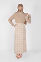Tesettür giyim BEJ  ALVİNA KARELİ ETEK 60092