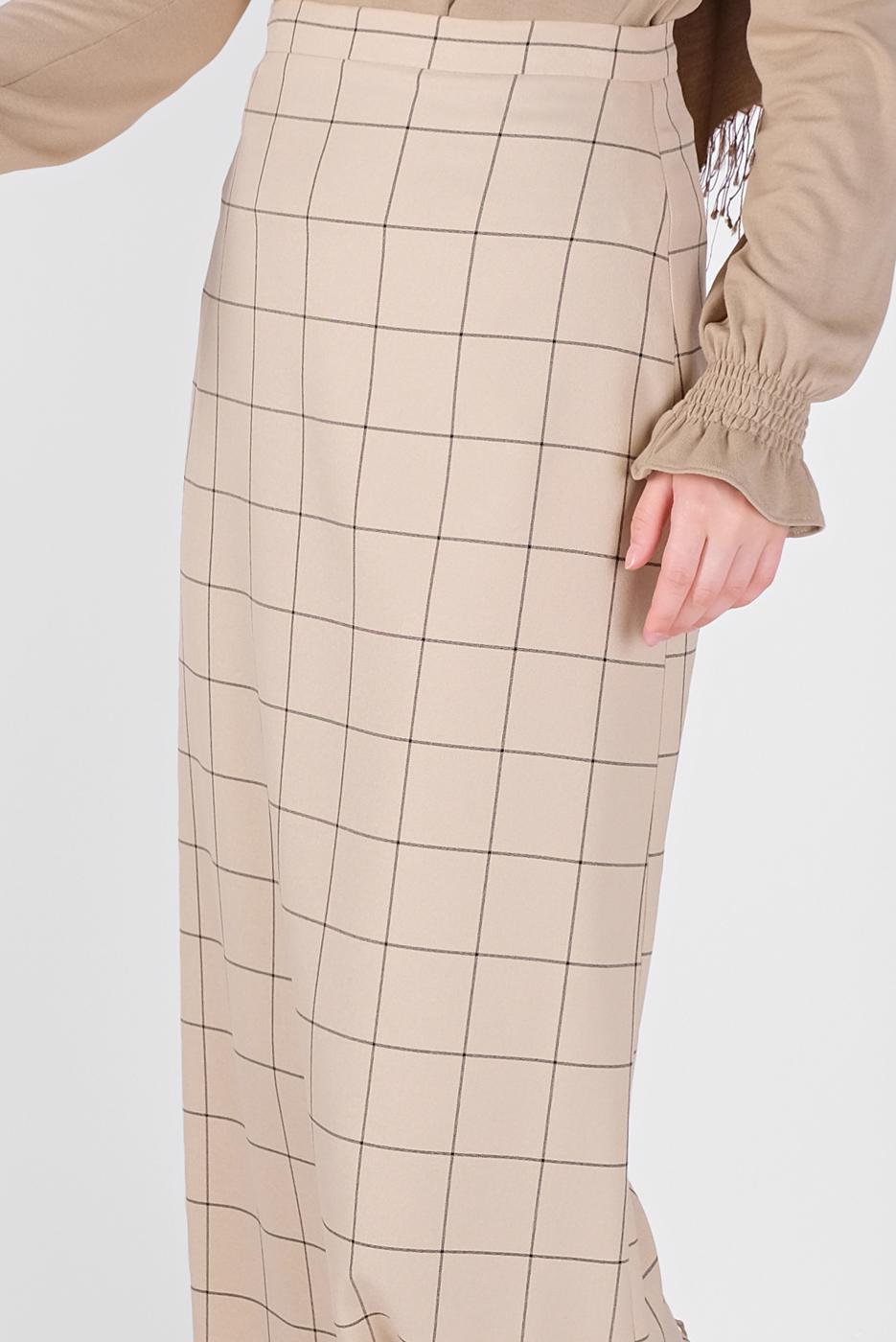 Tesettür giyim BEJ  ALVİNA KARELİ ETEK 60092