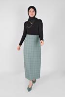 Tesettür giyim YEŞİL  ALVİNA KARELİ ETEK 60092