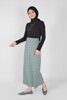Tesettür giyim YEŞİL  ALVİNA KARELİ ETEK 60092