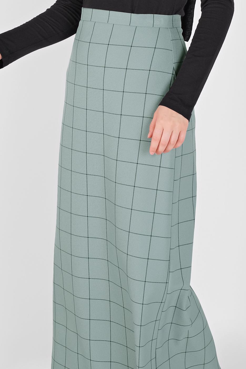 Tesettür giyim YEŞİL  ALVİNA KARELİ ETEK 60092