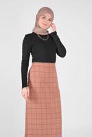 Tesettür giyim KAHVE  ALVİNA KARELİ ETEK 60092