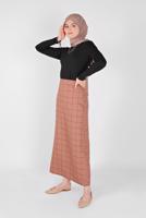Tesettür giyim KAHVE  ALVİNA KARELİ ETEK 60092