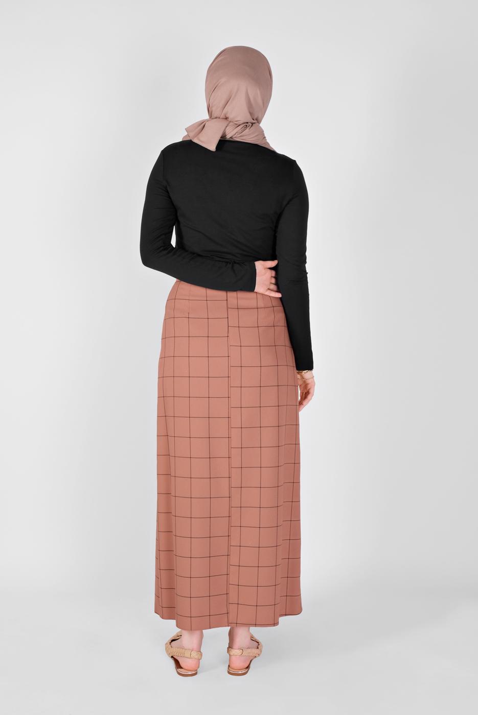 Tesettür giyim KAHVE  ALVİNA KARELİ ETEK 60092