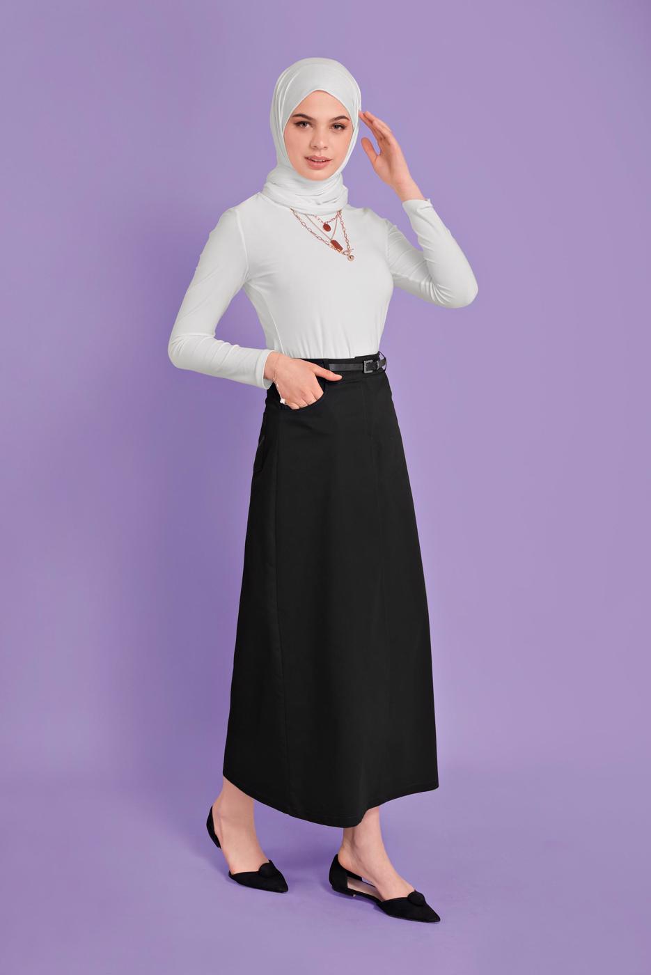 Tesettür giyim SİYAH ALVİNA PAMUKLU ETEK T 60154 