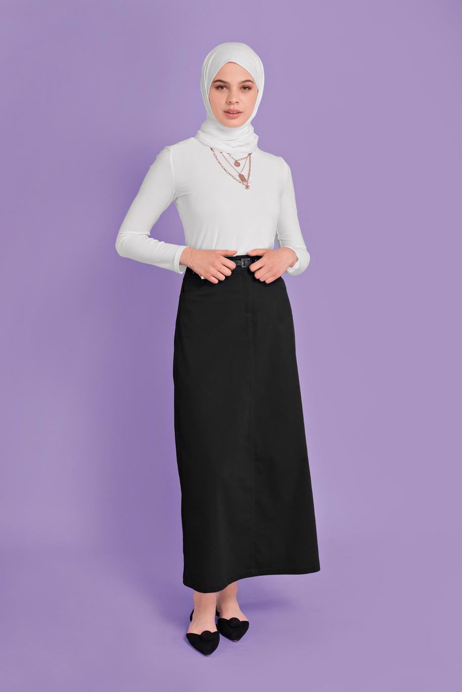 Tesettür giyim SİYAH ALVİNA PAMUKLU ETEK T 60154 