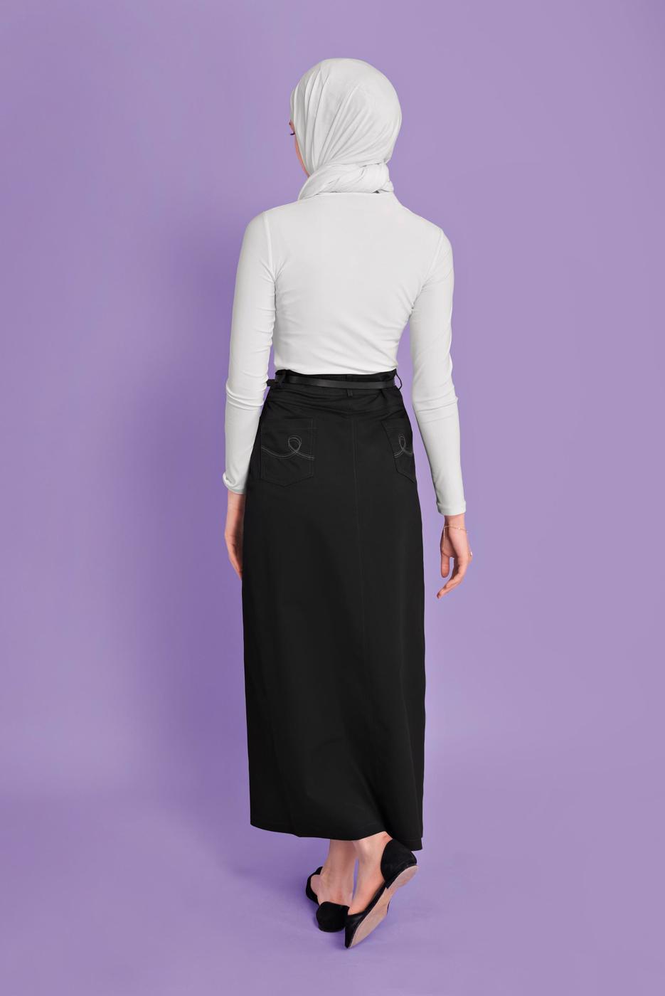 Tesettür giyim SİYAH ALVİNA PAMUKLU ETEK T 60154 