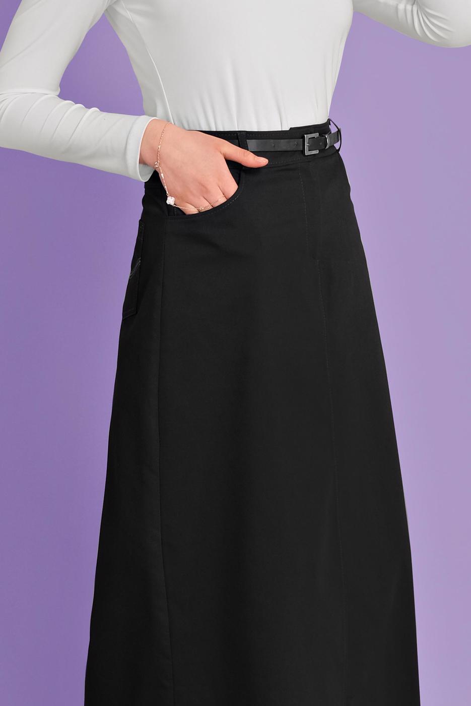 Tesettür giyim SİYAH ALVİNA PAMUKLU ETEK T 60154 