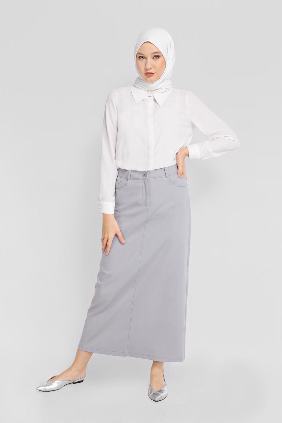 Tesettür giyim GRİ ALVİNA PAMUKLU ETEK T 60154 