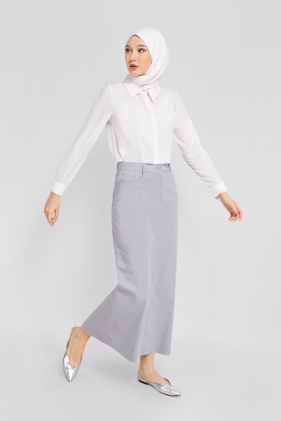 Tesettür giyim GRİ ALVİNA PAMUKLU ETEK T 60154 