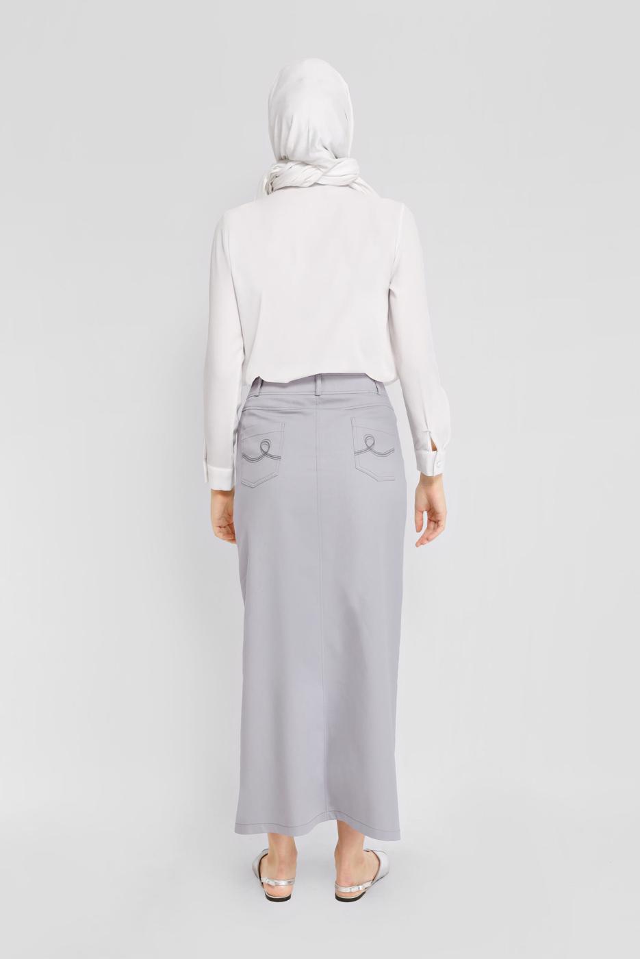 Tesettür giyim GRİ ALVİNA PAMUKLU ETEK T 60154 