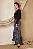 Tesettür giyim SİYAH  ALVİNA  FLORAL DESENLİ VOLANLI ETEK 6331