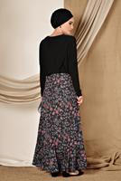 Tesettür giyim SİYAH  ALVİNA  FLORAL DESENLİ VOLANLI ETEK 6331