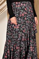 Tesettür giyim SİYAH  ALVİNA  FLORAL DESENLİ VOLANLI ETEK 6331