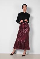 Tesettür giyim BORDO PUL PAYETLİ VOLANLI ETEK T 6342