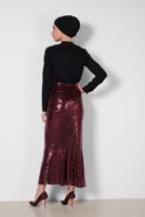 Tesettür giyim BORDO PUL PAYETLİ VOLANLI ETEK T 6342