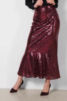Tesettür giyim BORDO PUL PAYETLİ VOLANLI ETEK T 6342