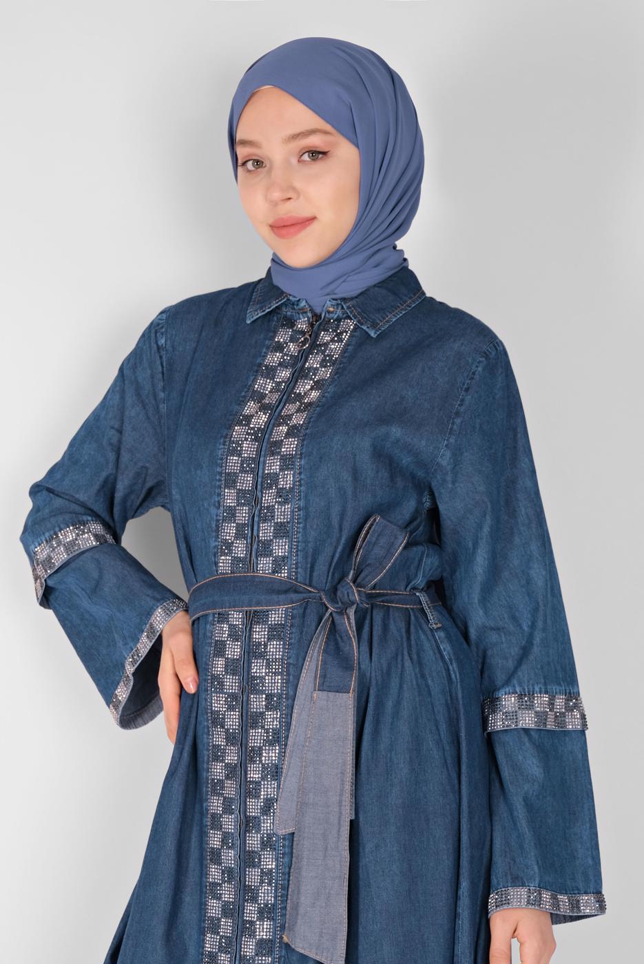 Vêtements hijab BLEU MARINE COUCHE DE FINITION DENIM À MANCHES LARGES 3317