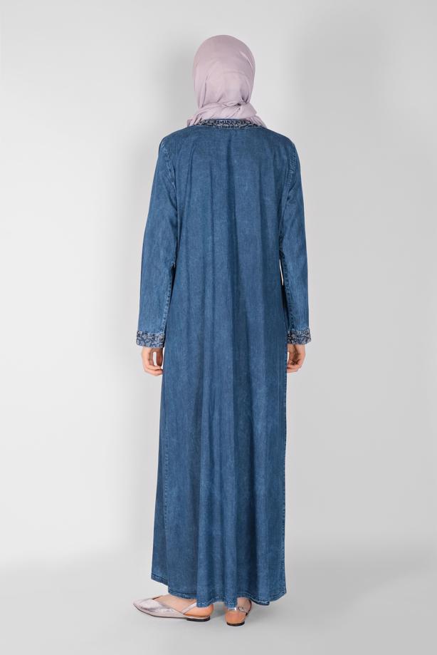 Vêtements hijab  STONE PRINTED ZIPPER DENIM ABAYA 5317  - TRENDTESETTÜR