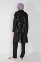 Hijab clothing BLACK SEQUIN DETAIL HOODED CARDIGAN 3656 