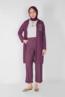 Hijab clothing PURPLE SEQUIN DETAIL HOODED CARDIGAN 3656 