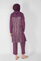 Hijab clothing PURPLE SEQUIN DETAIL HOODED CARDIGAN 3656 