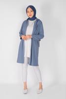 Tesettür giyim MAVİ PUL PAYETLİ KAPÜŞONLU HIRKA 3656 