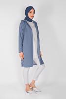 Tesettür giyim MAVİ PUL PAYETLİ KAPÜŞONLU HIRKA 3656 