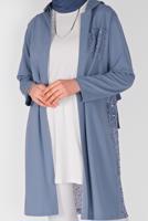 Tesettür giyim MAVİ PUL PAYETLİ KAPÜŞONLU HIRKA 3656 