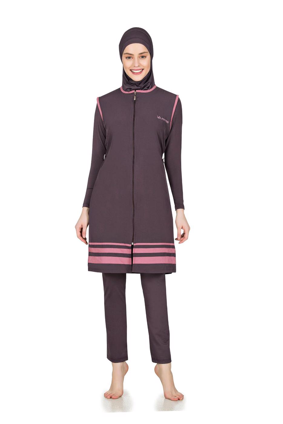Vêtements hijab PRUNE MAILLOT DE BAIN HIJAB ZIPPÉ À RAYURES  0243 