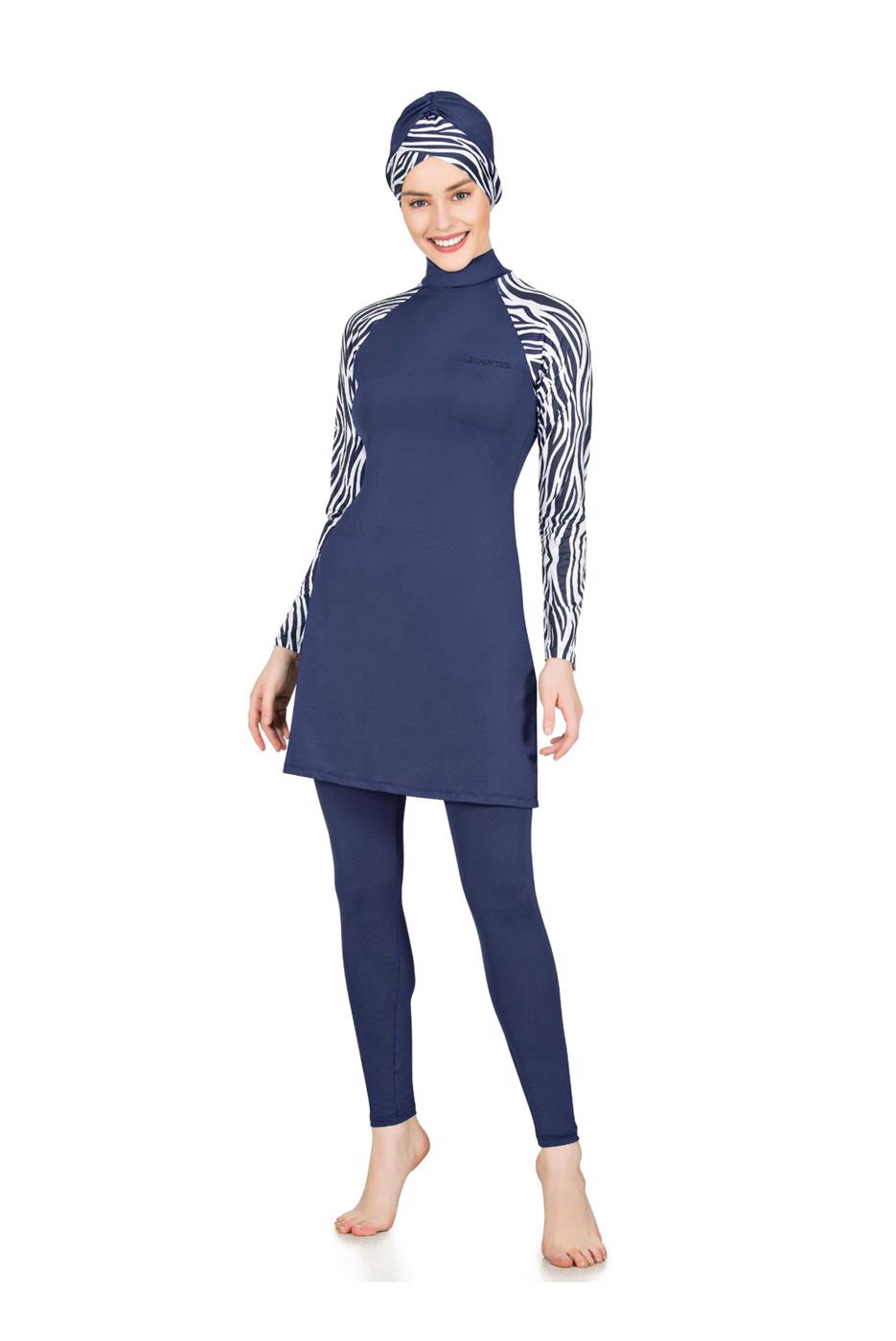 Vêtements hijab BLEU MARINE MAILLOT DE BAIN HIJAB MOTIF ZÈBRE  0423 