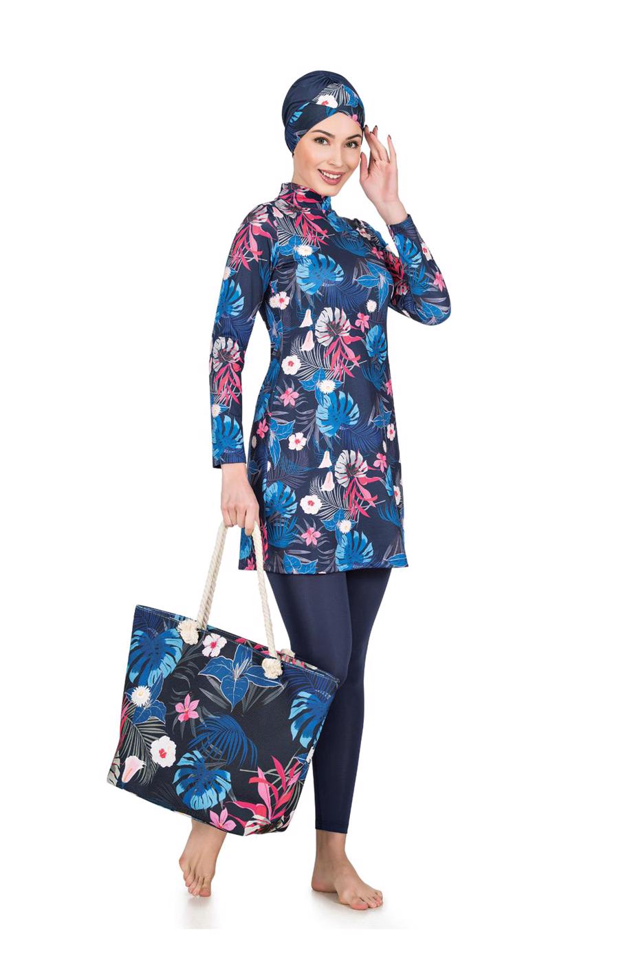 Vêtements hijab BLEU MARINE MAILLOT DE BAIN HIJAB MIX MOTIFS 0623