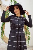 Tesettür giyim SİYAH ÇİZGİLİ FERMUARLI TESETTÜR MAYO 1900 