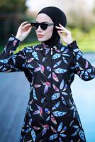 Vêtements hijab NOIR MAILLOT DE BAIN HIJAB IMPRIMÉ ZIPPÉ 2012