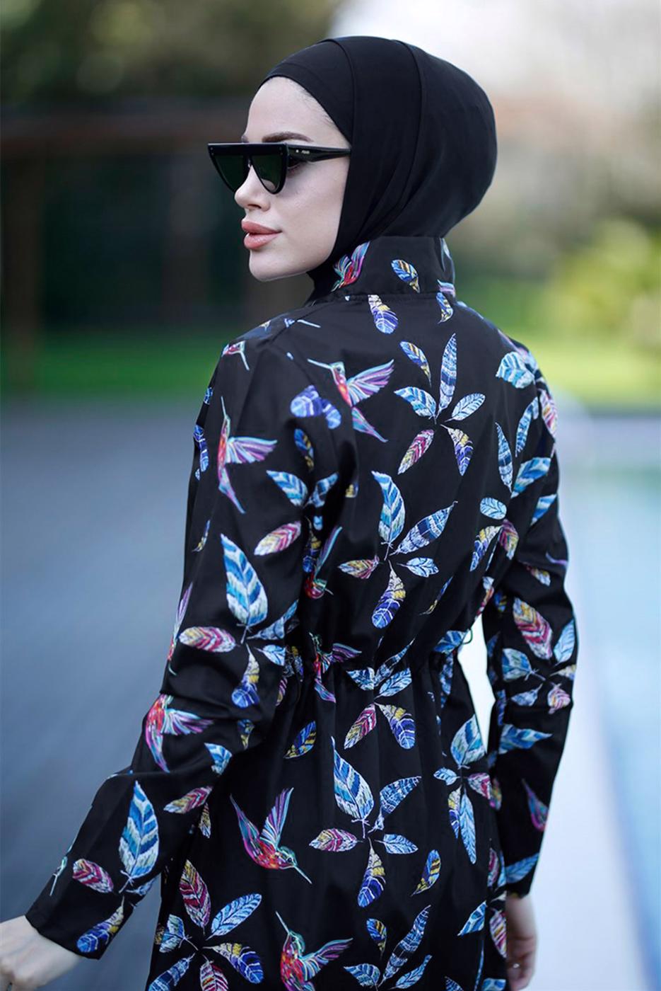 Vêtements hijab NOIR MAILLOT DE BAIN HIJAB IMPRIMÉ ZIPPÉ 2012