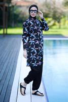 Vêtements hijab NOIR MAILLOT DE BAIN HIJAB IMPRIMÉ ZIPPÉ 2012