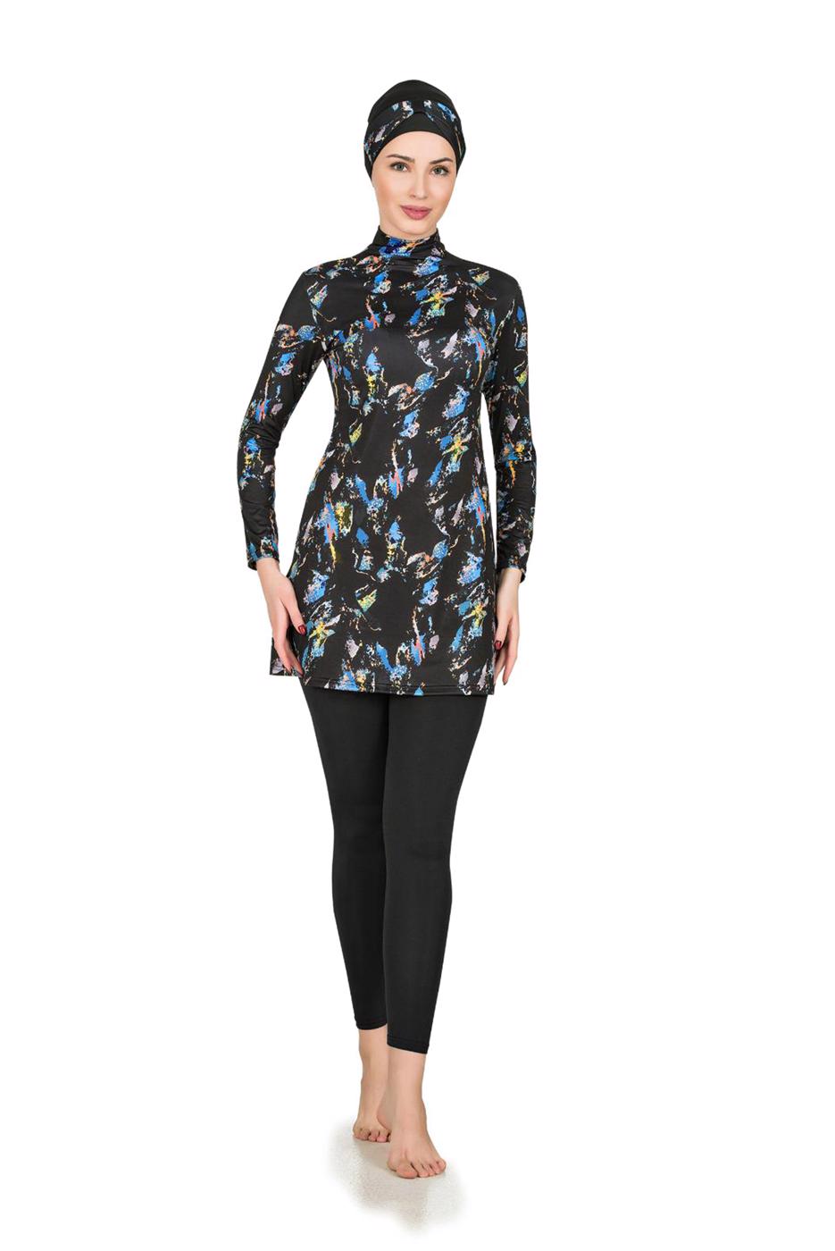 Vêtements hijab NOIR MAILLOT DE BAIN HIJAB À MOTIFS 2133 