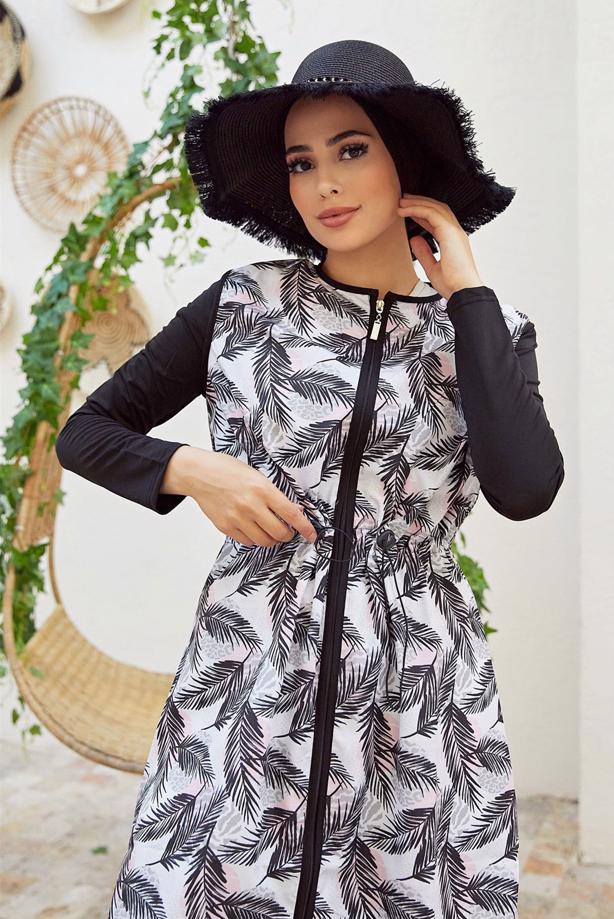 Vêtements hijab  LEAF PRINTED ZIPPERED HIJAB SWIMSUIT 2900  - TRENDTESETTÜR