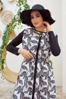 Vêtements hijab NOIR MAILLOT DE BAIN HIJAB ZIPPÉ IMPRIMÉ FEUILLE 2900