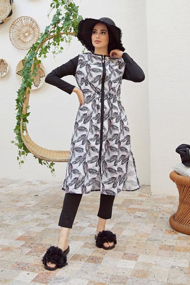 Vêtements hijab  LEAF PRINTED ZIPPERED HIJAB SWIMSUIT 2900  - TRENDTESETTÜR