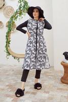 Vêtements hijab NOIR MAILLOT DE BAIN HIJAB ZIPPÉ IMPRIMÉ FEUILLE 2900