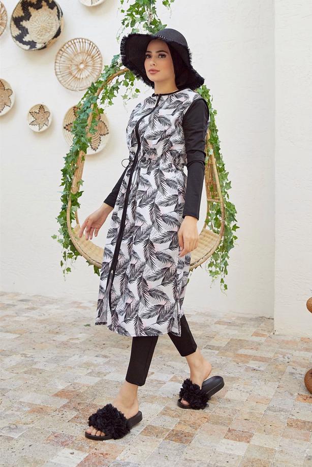 Vêtements hijab  LEAF PRINTED ZIPPERED HIJAB SWIMSUIT 2900  - TRENDTESETTÜR