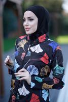 Hijab clothing BLACK ZIPPERED PRINTED HIJAB SWIMSUIT 3012